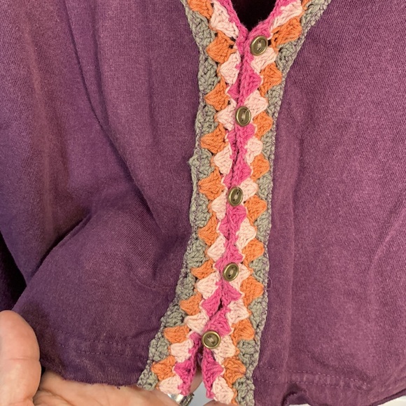 Free People We the Free Crochet Trimmed Oversize Tee Top W-909 Sz M - Picture 5 of 12